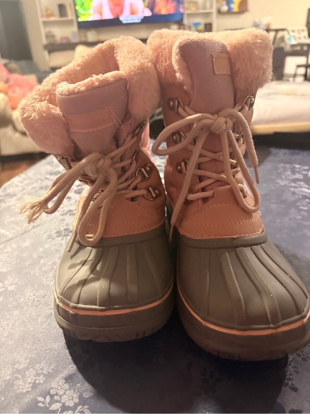 London Fog Pink and Gray Girls' Faux-Fur Winter Boots